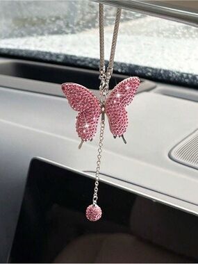 Pink Crystal Butterfly Car Pendant